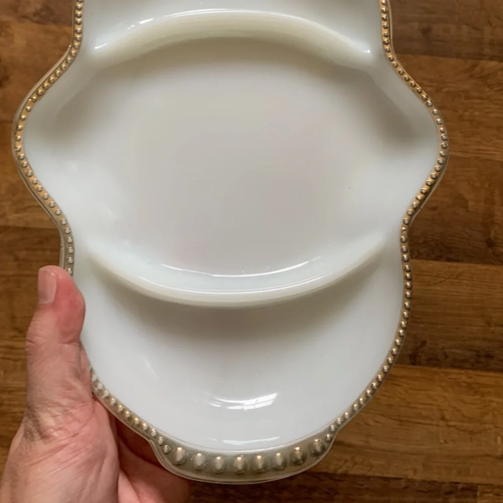40's Fire King Milk Glass Divided Dish